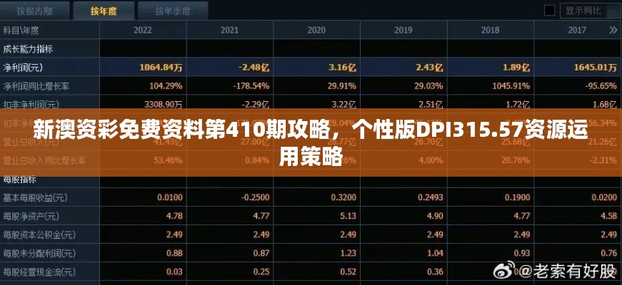 新澳资彩免费资料第410期攻略,个性版DPI315.57资源运用策略
