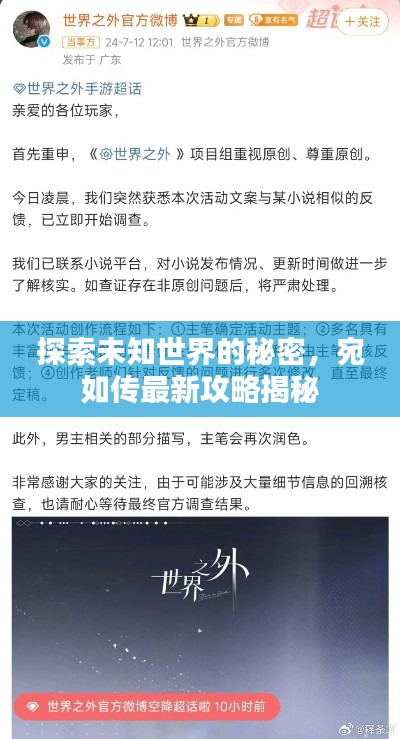 探索未知世界的秘密,宛如传最新攻略揭秘